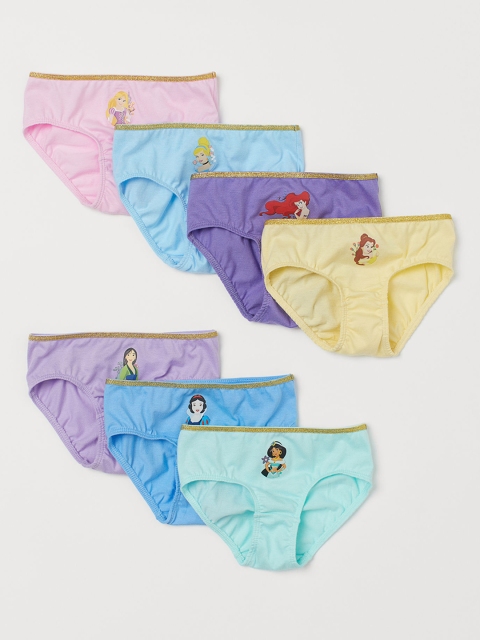 

H&M Girls Pack Of 7 Disney Princess Printed Briefs, Turquoise blue