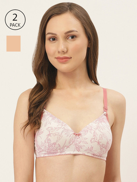 

Inner Sense Pack of 2 Printed Non-Wired Lightly Padded Sustainable Antimicrobial T-shirt Bras ISBC068, Pink