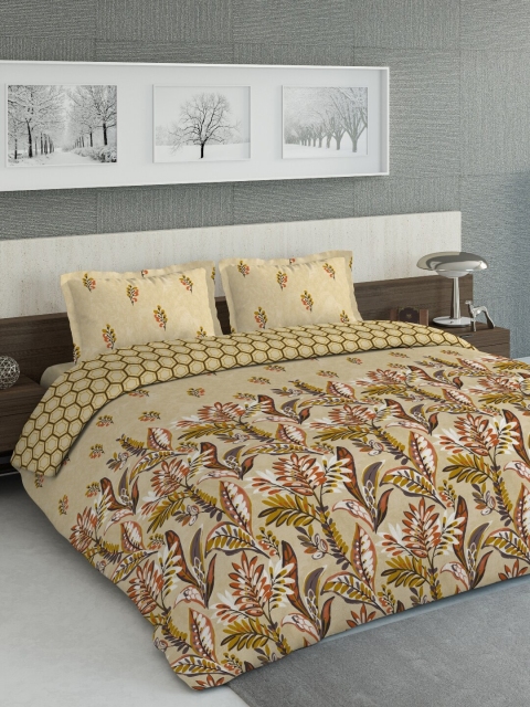 

DDecor Beige & Yellow Brown Printed AC Room Double King Bedding Set