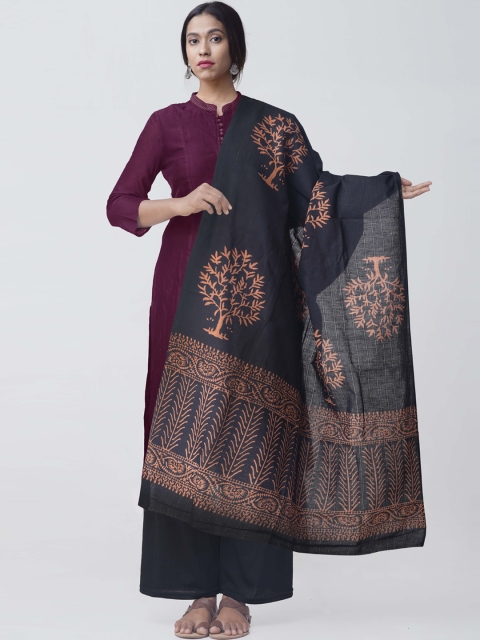 

Unnati Silks Black & Orange Printed Pure Andhra Cotton Sustainable Dupatta