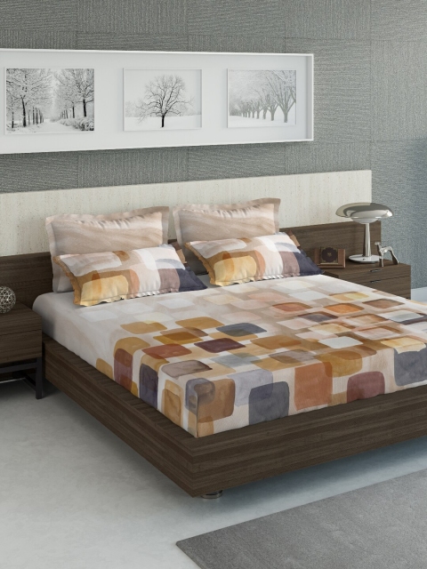 

DDecor Brown & White Geometric 160 TC Cotton 1 King Bedsheet with 4 Pillow Covers