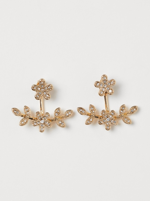 H&M Gold & White Floral Rhinestone Earrings