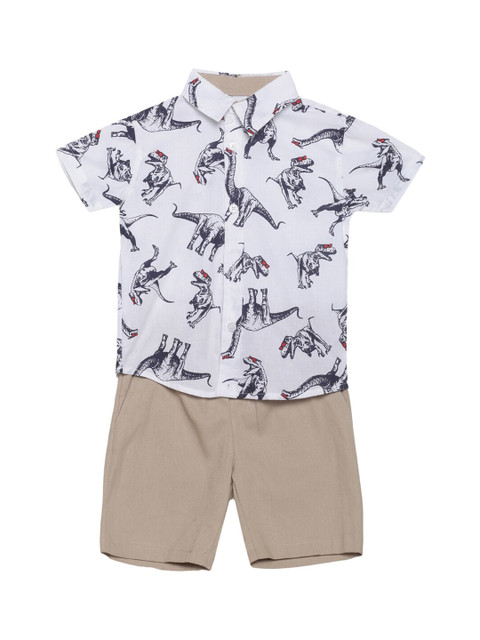 

FLENZA Boys White & Khaki Printed Shirt with Shorts