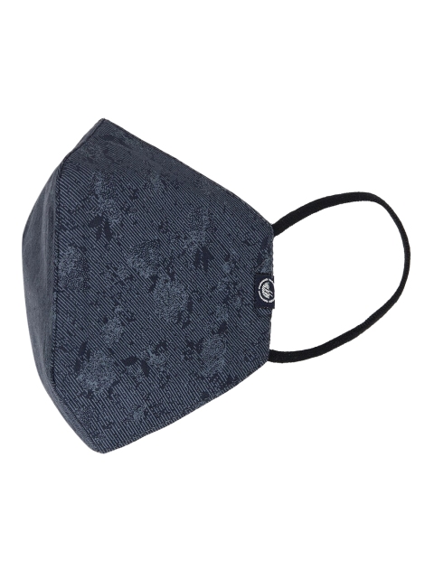 

Devis Unisex Navy Blue Floral Print Cotton Outdoor Mask, Black
