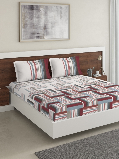 

DDecor Red & Off-White Geometric 150 TC Cotton 1 King Bedsheet with 2 Pillow Covers
