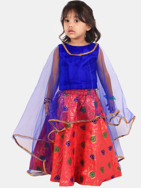 PASSION PETALS Girls Blue & Pink Solid Ready to Wear Lehenga & Blouse