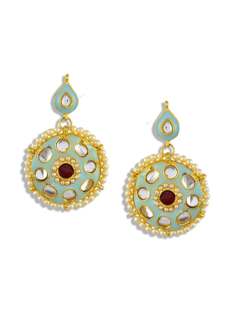 

Silvermerc Designs Green Gold-Plated Kundan Meenakari Circular Drop Earrings