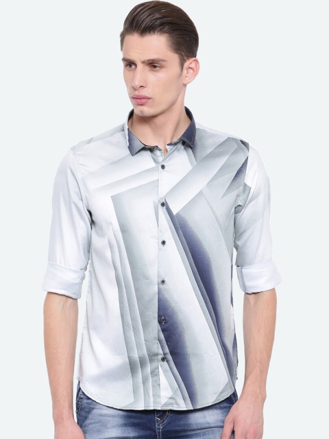 

WITH Men White & Grey Slim Fit Printed Casual Shirt