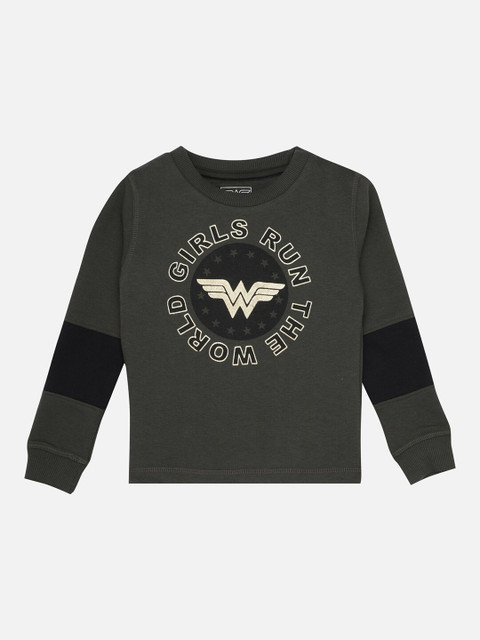

Kids Ville Girls Olive Green Printed Sweatshirt