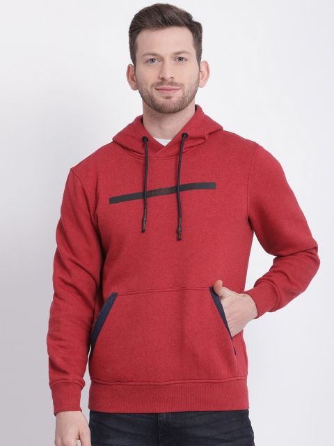 

t-base Men Red Solid Hooded Sweatshirt