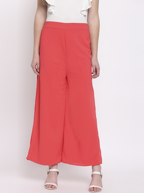 

RIVI Women Red Solid Wide Leg Palazzos