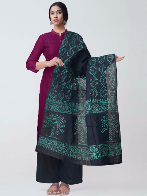 

Unnati Silks Black & Green Printed Sustainable Dupatta