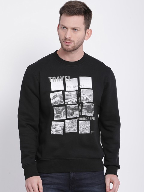 

t-base Men Black Printed Fleece Sweatshirt