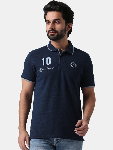 

True Blue Men Blue Solid Polo Collar T-shirt