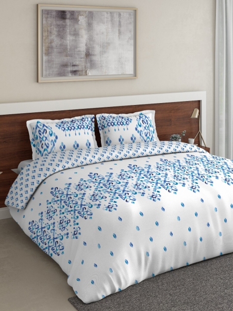 

DDecor White & Blue Geometric Printed Bedding Set