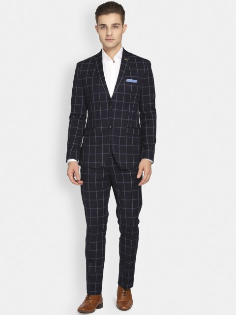 

Theme Men Navy Blue Checked Super Slim-Fit Single-Breasted Formal Suit