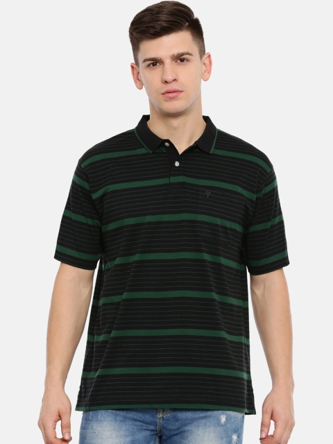 

Classic Polo Men Black & Green Striped Polo Collar T-shirt