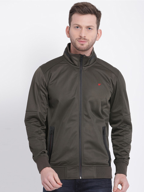 

t-base Men Olive Green Solid Sweatshirt
