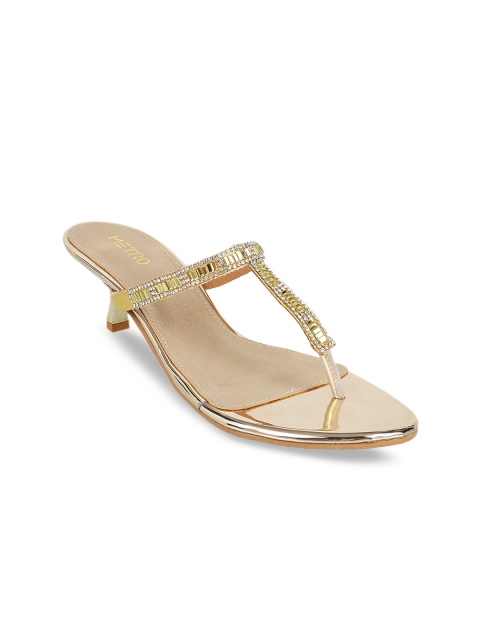 

Metro Women Gold-Toned Embellished Kitten Heels