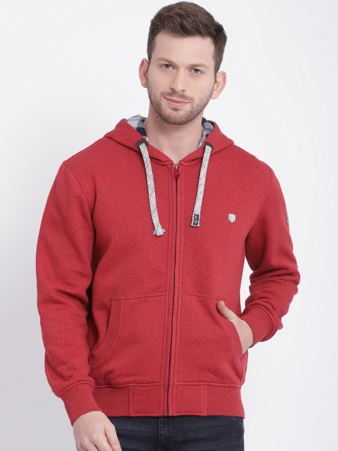 

t-base Men Red Solid Fleece Hooded Sweatshirt