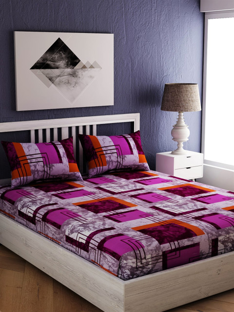 

EverHOME Purple & Red Geometric 250 TC Cotton 1 King Bedsheet with 2 Pillow Covers