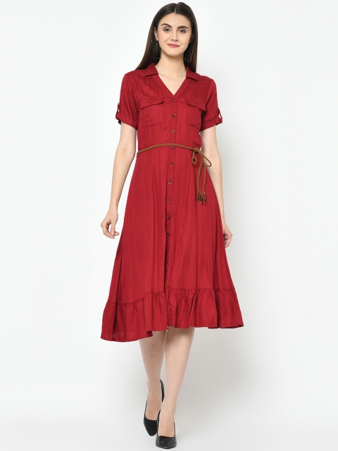 

Latin Quarters Women Maroon Solid Shirt Dress