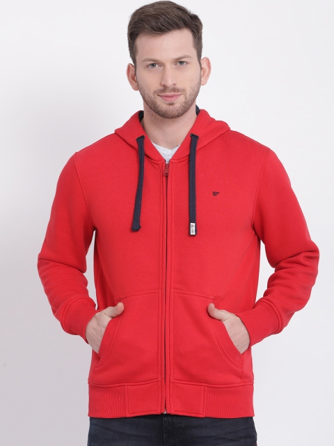

t-base Men Red Solid Hooded Sweatshirt