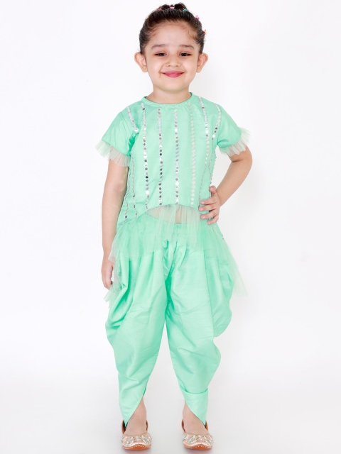 

KID1 Girls Green Embellished Dupion Silk Kurti with Dhoti Pants