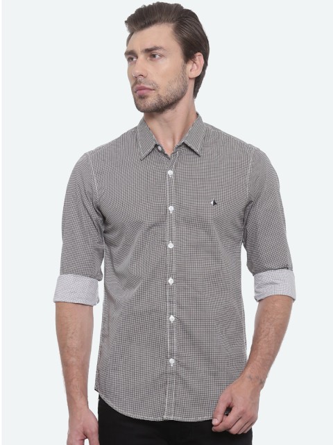 

WITH Men Grey Slim Fit Checked Casual Shirt