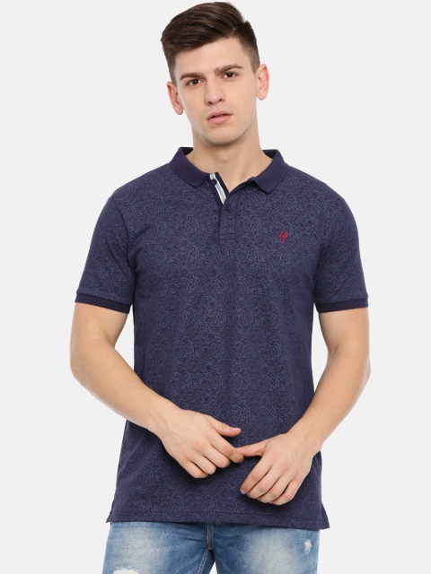 

Classic Polo Men Navy Blue & Purple Printed Polo Collar T-shirt