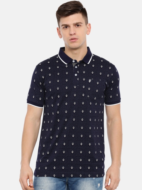 

Classic Polo Men Navy Blue & Off-White Printed Polo Collar Slim Fit T-shirt