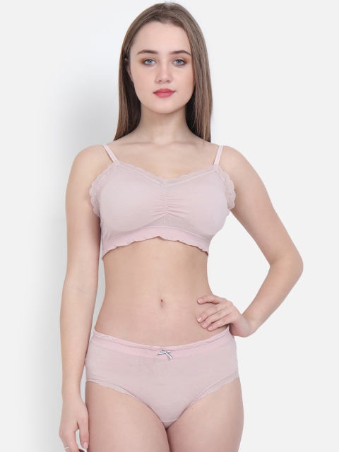 

Golden Girl Women Pink Solid Sports Lingerie Set Set Sports