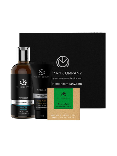 

THE MAN COMPANY Set of 3 Neem & Tulsi Soap Bar with Charcoal Shampoo & Charcoal Face Wash, Black