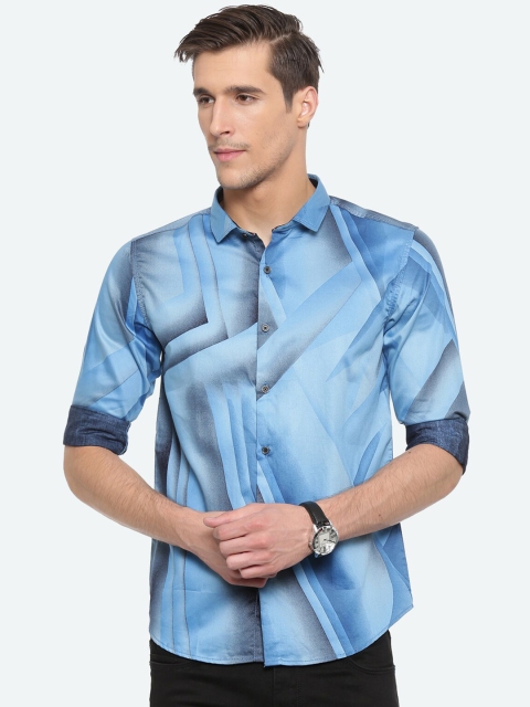 

WITH Men Blue & Grey Slim Fit Colourblocked Casual Shirt