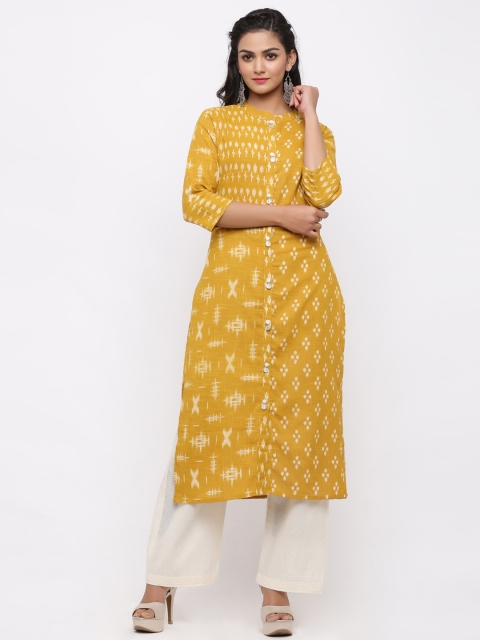 

FABRIC FITOOR Women Mustard Yellow & White Printed A-Line Kurta