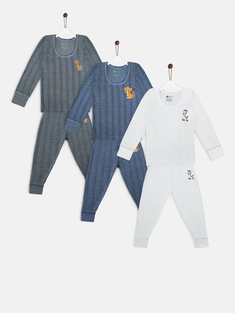 

YK Basics Kids Pack Of 3 Striped Thermal Sets, Grey