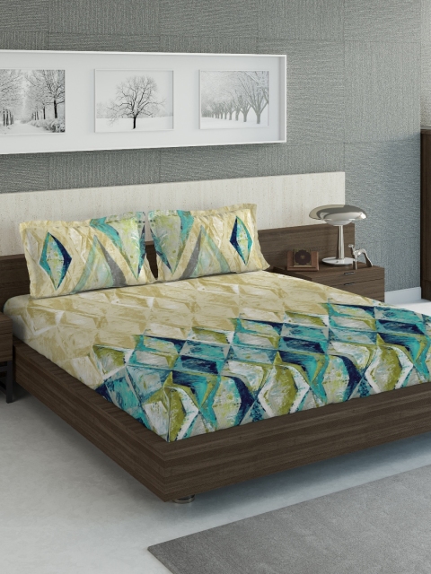 

DDecor Yellow & Blue Abstract 1000 TC Cotton 1 King Bedsheet with 2 Pillow Covers