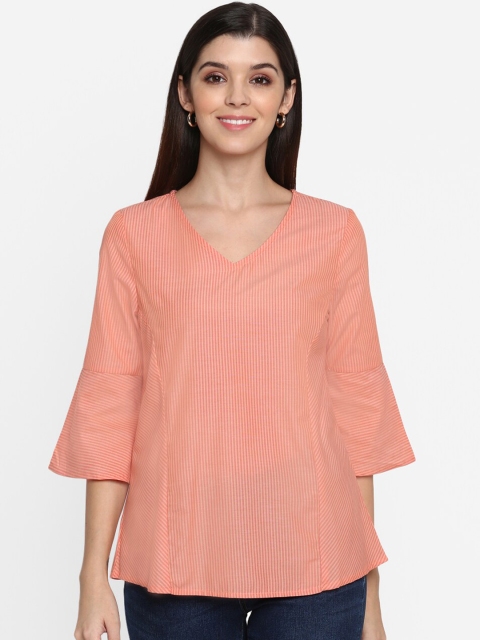 

Mode by Red Tape Women Peach Striped A-Line Top