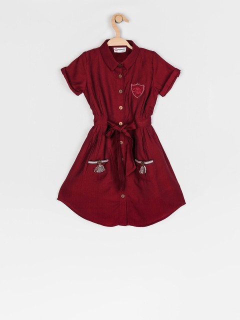 

Peppermint Girls Maroon Solid Shirt Dress