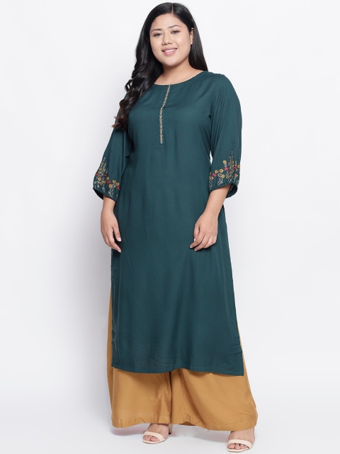 

Amydus Women Green Embroidered A-Line Kurta