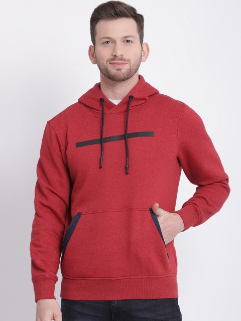 

t-base Men Red Solid Hooded Sweatshirt