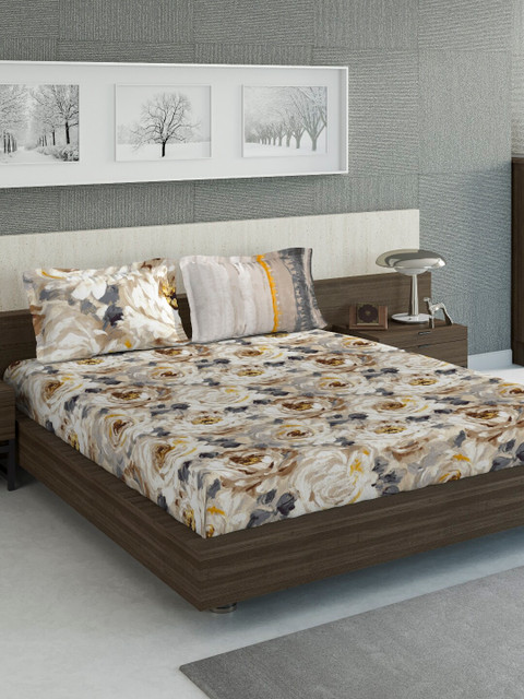 

DDecor Brown Floral 1000 TC Cotton 1 King Bedsheet with 2 Pillow Covers