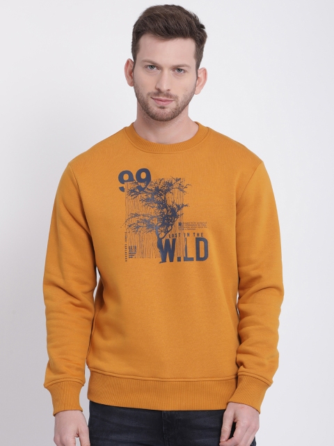 

t-base Men Mustard Yellow & Navy Blue Printed Sweatshirt