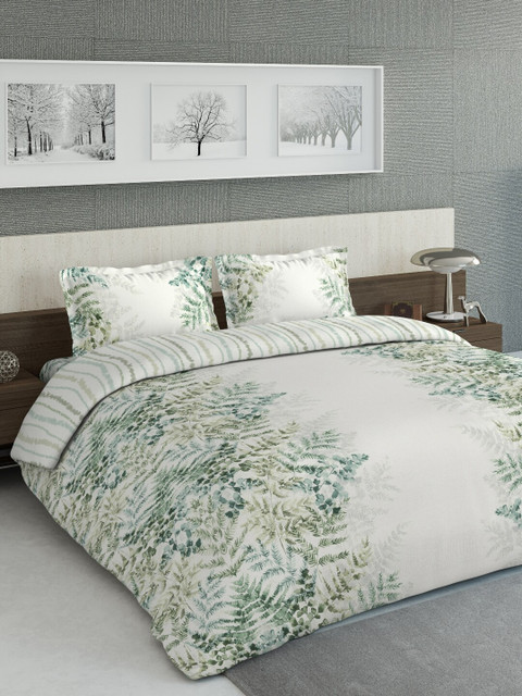 

DDecor Green & Off-White Printed AC Room Double King Bedding Set