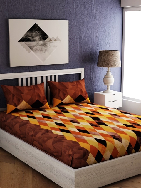 

EverHOME Brown Geometric 250 TC Cotton 1 King Bedsheet with 2 Pillow Covers
