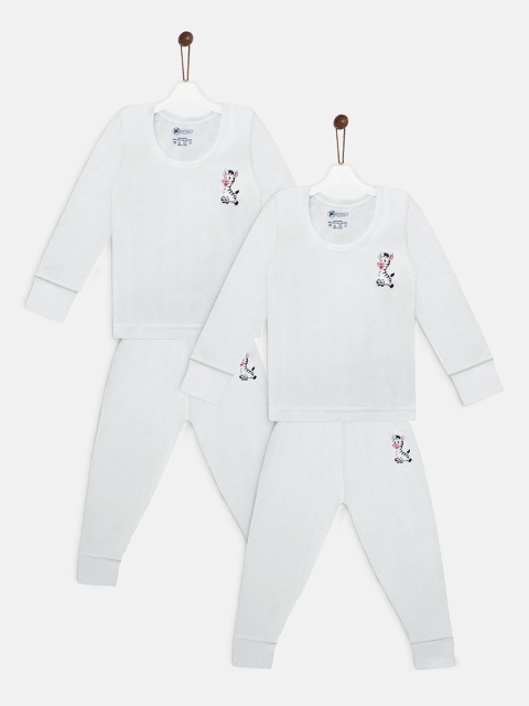 

YK Basics Kids Pack Of 2 Off-White Striped Thermal Sets