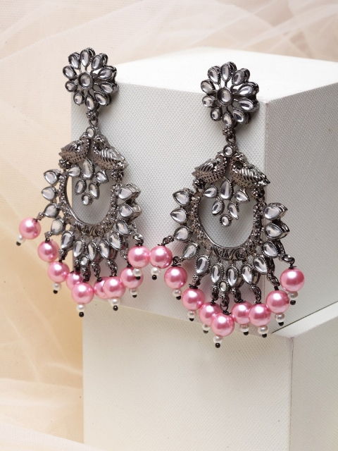 

PANASH Gunmetal & White Floral Drop Earrings, Metallic