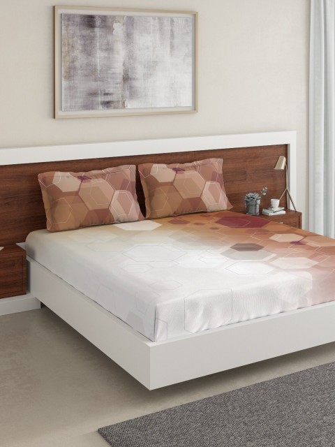 

DDecor White & Brown Geometric 150 TC Cotton 1 King Bedsheet with 2 Pillow Covers