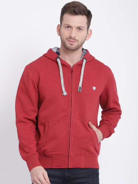 

t-base Men Red Solid Hooded Sweatshirt