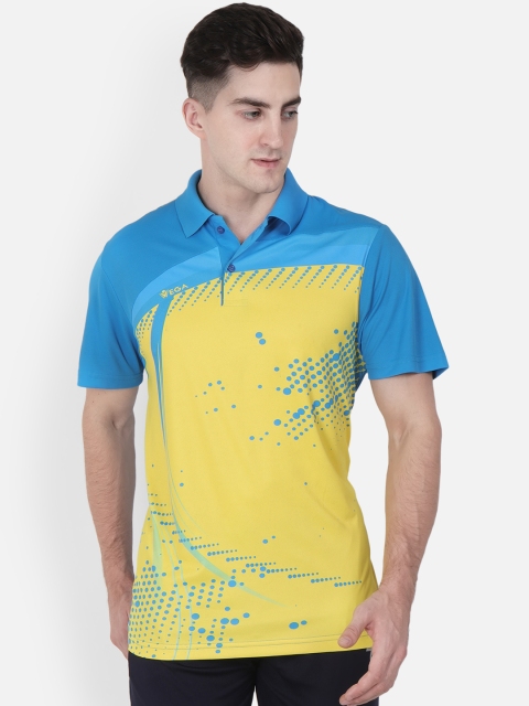 

VEGA Men Yellow & Blue Printed Polo Collar T-shirt